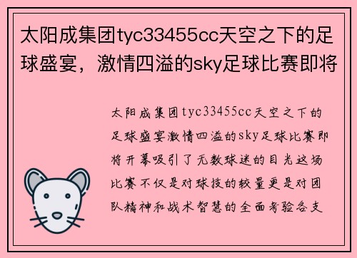 太阳成集团tyc33455cc天空之下的足球盛宴，激情四溢的sky足球比赛即将开幕